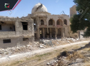 جانب من الدمار الذي لحق جامع فلسطين بمخيم حندرات في حلب 