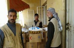 Aid distribution to Al-Narab camp residents.