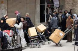 Jafra charity provides assistance to displaced people from Yarmook in Yalda town.