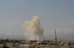 The warplanes drop 23 explosive barrels on the farms around Khan Esheih camp.