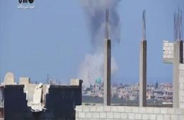 Syrian Warplanes Drop 8 Explosive Barrels at the Vicinity of Khan Al Shieh Camp