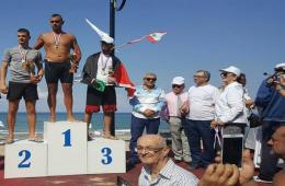 Palestinian-Syrian comes third in a 1000m swimming competition held in Lebanon