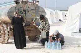 The displaced in Deir Balout camp are without drinking water for the third day