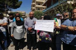 Dozens of displaced Palestinian rallied outside of UNRWA offices in Lebanon