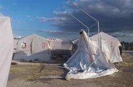 Palestinian Refugee Tents Uprooted by Windstorm in Deir Ballout Camp