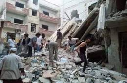 قصف بالبراميل المتفجرة على مخيم اليرموك 