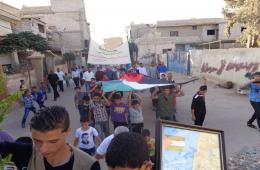 انطلاق مسيرات جماهيرية في مخيم اليرموك وخان الشيح تطالب بفك الحصار ووقف الدمار والتضامن مع المسجد الأقصى 