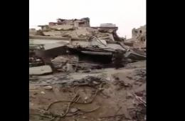 شاهد آثار الدمار في شارع جلال كعوش بمخيم اليرموك، المعروف باسم شارع ثانوية اليرموك للبنات