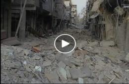  جانب من الدمار الذي لحق بمنازل وأحياء مخيم اليرموك للاجئين الفلسطينيين بدمشق