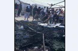 شاهد: اندلاع حريق في مخيم دير بلوط في شمال سورية