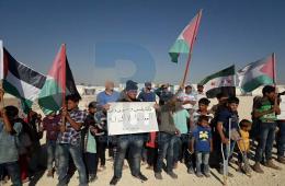  المهجرون الفلسطينيون في مخيم البل بشمال سورية ينظمون وقفة تضامنية مع درعا 