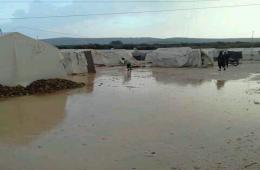 شاهد: الأمطار تفاقم معاناة مهجري مخيم دير بلوط وتغرق خيامهم