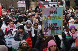 فلسطينيون سوريون يشاركون بمظاهرات داعمة لفلسطين أمام محكمة العدل الدولية