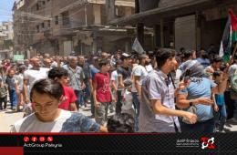 فلسطينيو سوريا يتظاهرون تنديداً بالتجويع و رفضاً للحصار الإسرائيلي على غزة