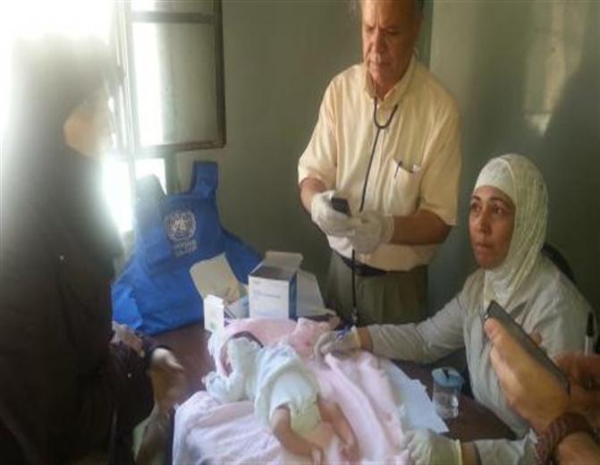 UNRWA maintains a mobile medical point for the Yarmouk displaced people in Yalda area 