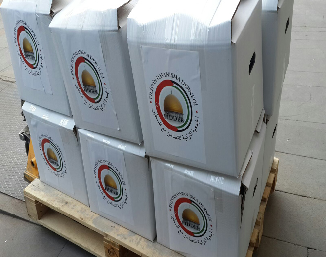 FIDDER distributes food aid to displaced Palestinian families in Ankara. 