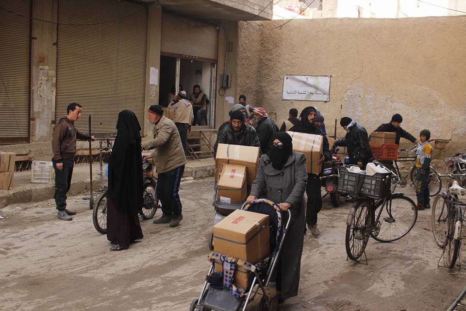 Relief Items Distributed to Palestinian Families in Southern Damascus