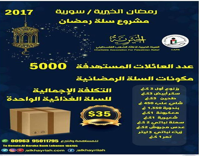 Palestine Charity Launches Ramadan Basket Campaign for Palestinians in Syria