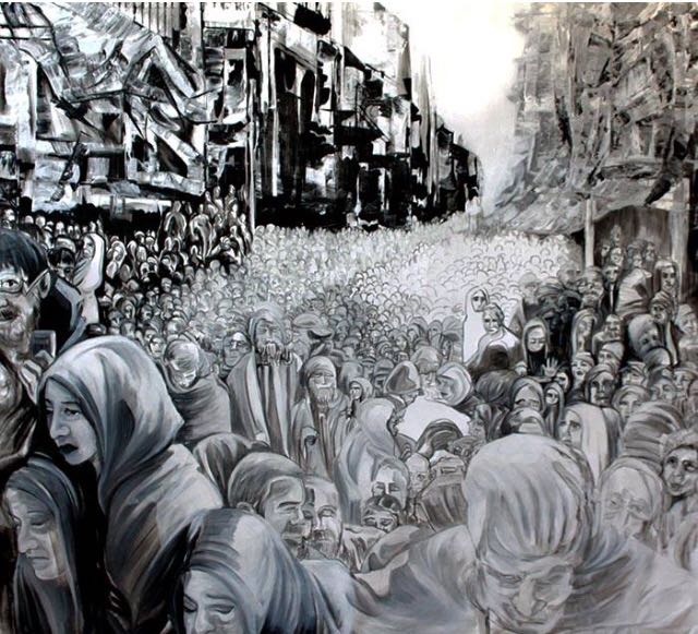 "Day of Resurrection" painting of Yarmouk camp in an art exhibition in Vienna