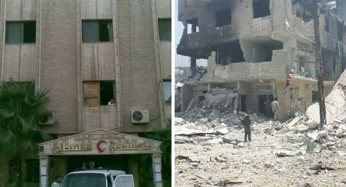 The regime forces loot Palestine Hospital and expel the Palestinian Red Crescent crews