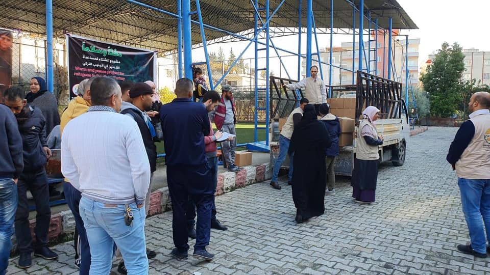 Relief Aids Distributed to Palestinians from Syria South of Turkey