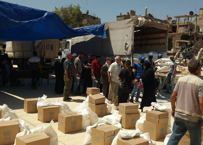 Food Baskets Distributed to Displaced Palestinian Families in Yarmouk
