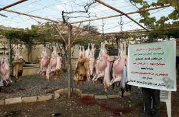 Palestinians in Syria Relief and Development Association distributes meat aid in the suburbs of Aleppo